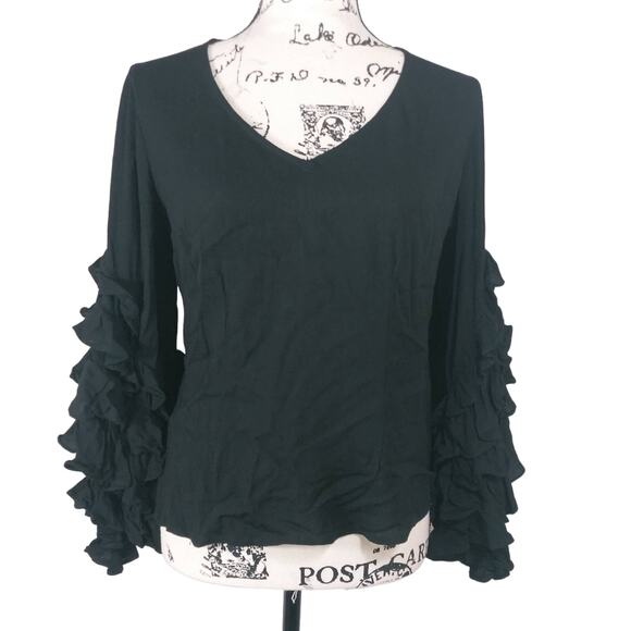 GUEST EDITOR Anthropologie Ruffle Sleeve V Neck Size XS - Picture 1 of 7